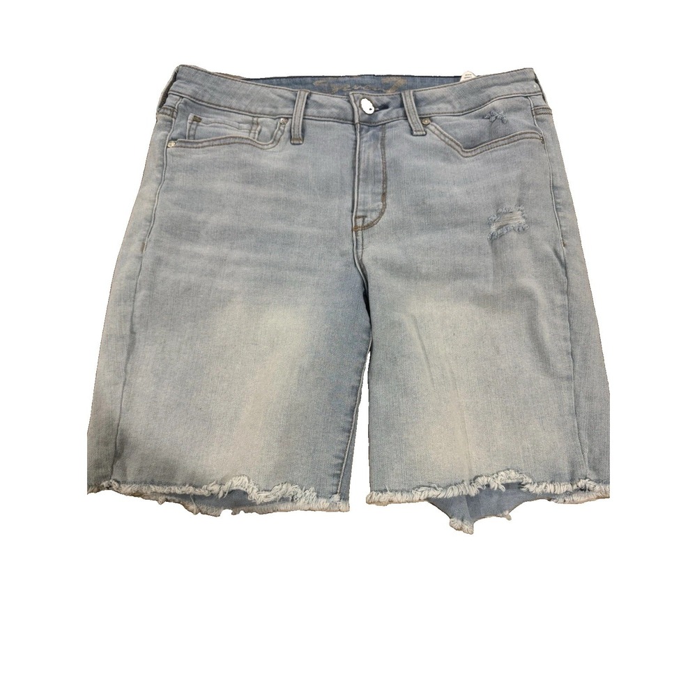Seven7 Light Wash Distressed Denim Shorts Women 10 Raw Hem Stretch Jean Shorts